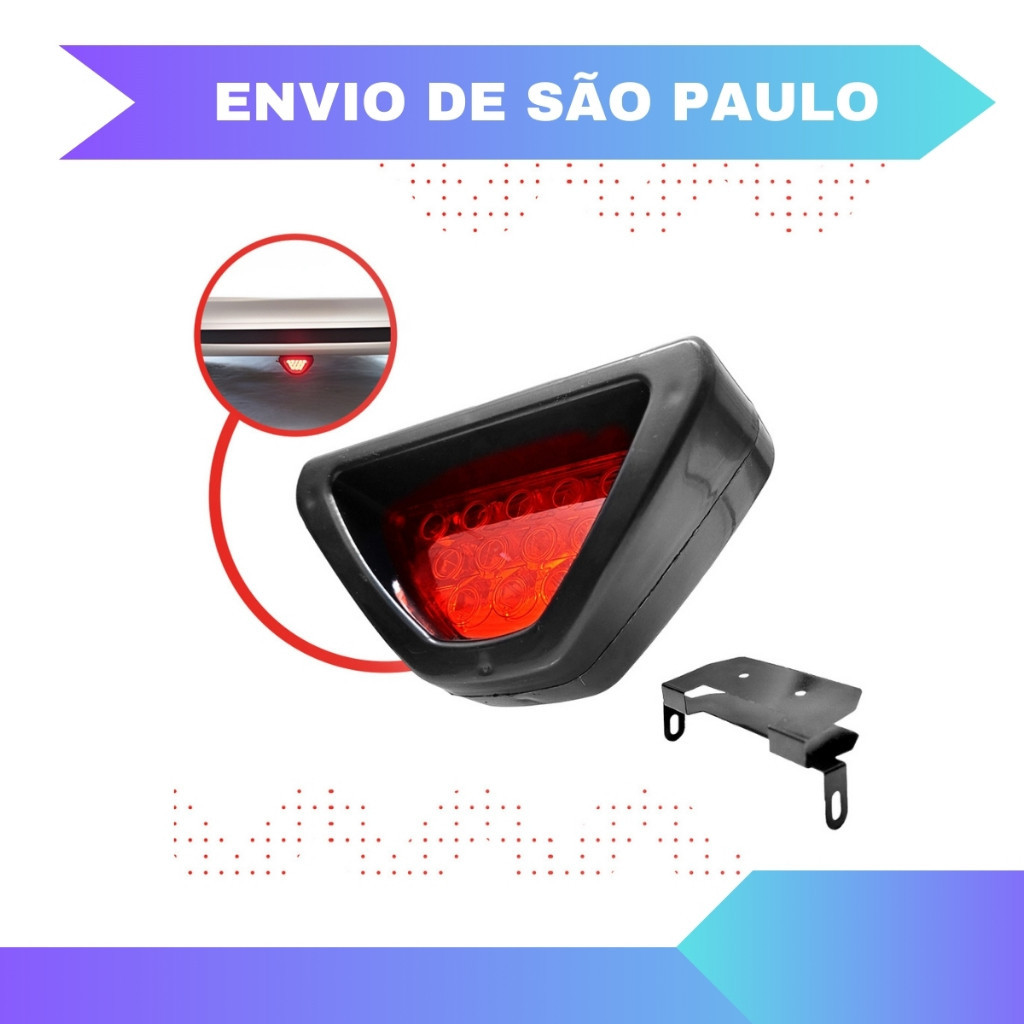 Brake Light Triangular modelo Formula F1 terceira Luz Freio Universal Anti Colisão - Break light Luz Anti Neblina Moto Carro Caminhão Triciclo 12volts