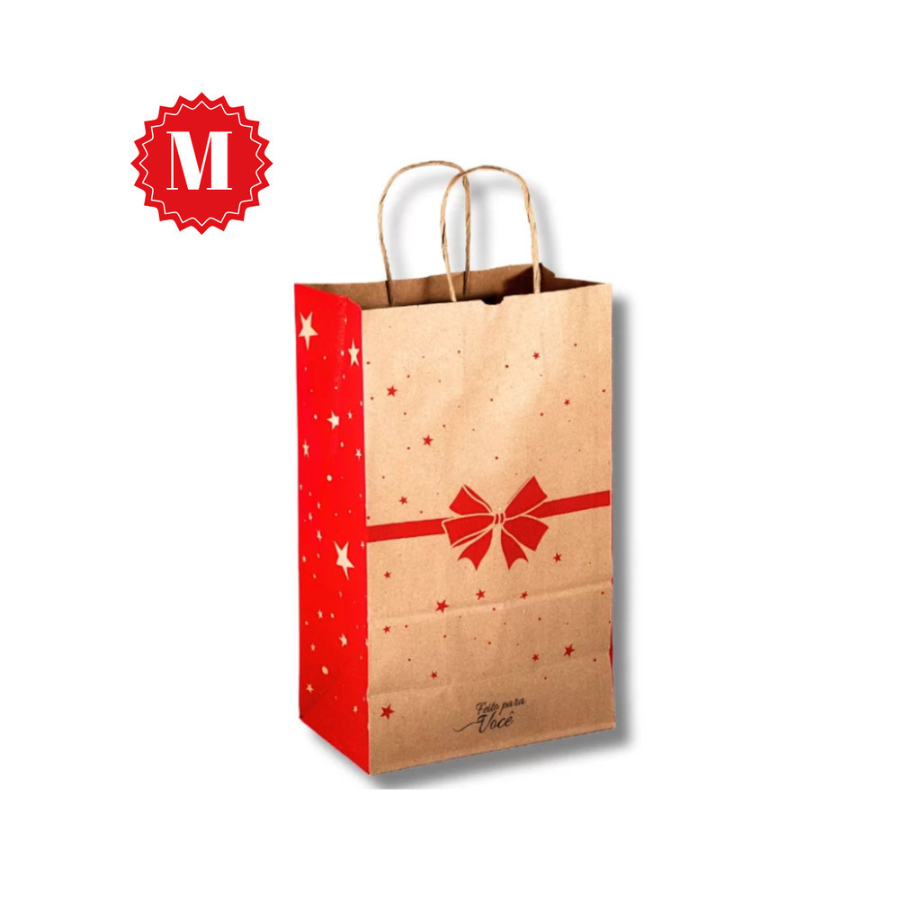 Sacolas Papel Kraft Laço Lembrancinha Presente Com Alça Escolhe Tamanho Quantidade