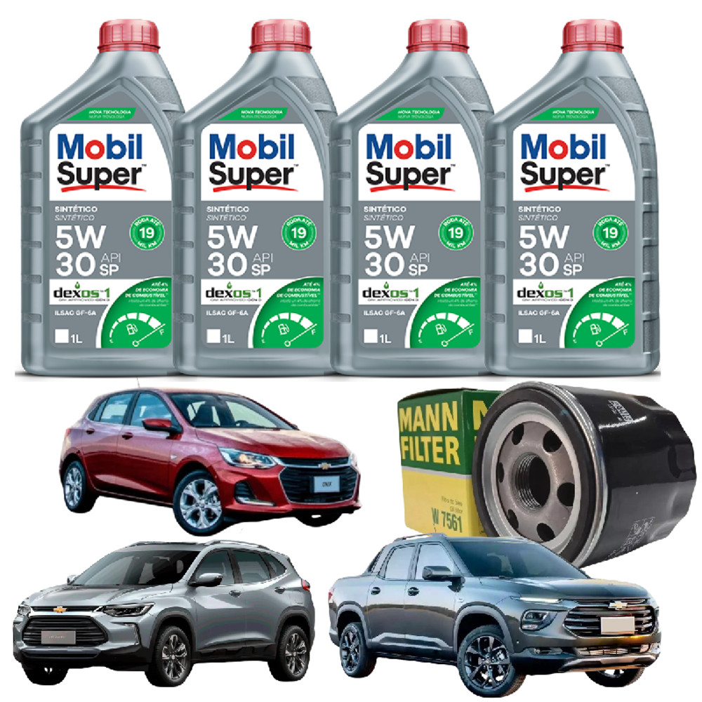 Kit Troca Óleo Mobil 5w30 Dexos1 Sintético GM Onix Tracker Montana Motor Turbo 1.0 1.2 2019/ em diante Chevrolet em Oferta na Shopee