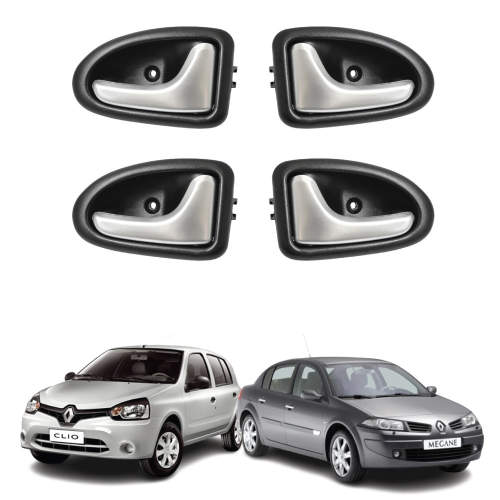 Kit 4 Maçaneta Interna Prata Clio G2 99 a 16 Mégane 97 a 05 - Spare Parts and Accessories for Vehicles