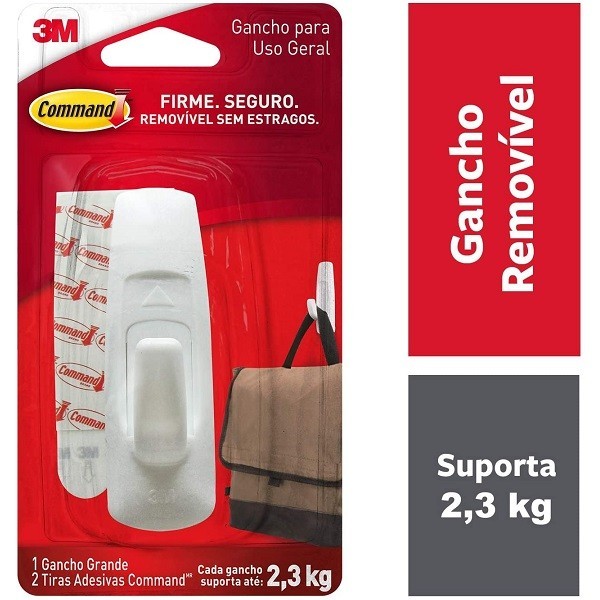 Gancho Adesivo Command Branco Grande ATE 2,3KG 3M - Home & Living