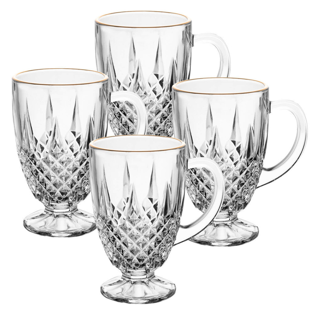 Kit 4 Xícaras de Cristal Diamante com Fio Dourado Lyor 150ml em Oferta na Shopee