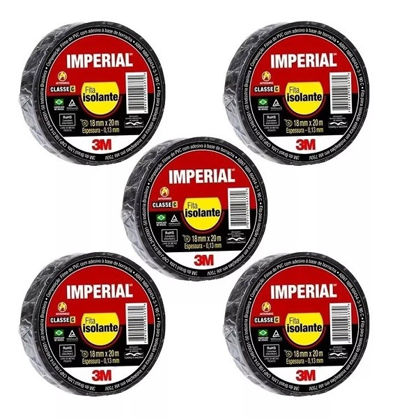 Kit 5 Fita Isolante 3M Imperial 18MM X 20M