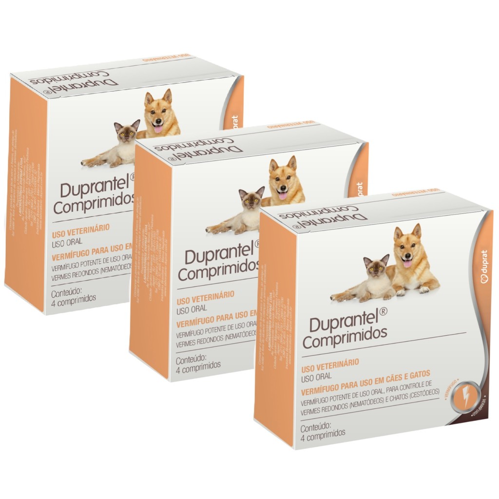 Kit 3 Duprantel Duprat Vermífugo para Cães e Gatos - 4 Comprimidos