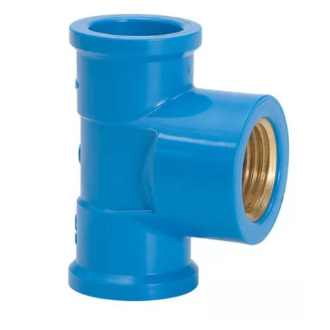 Tee Soldavel C/ Rosca Central Latão LR Cor: Azul - PLASTILIT