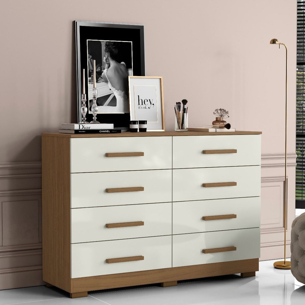 Cômoda para Quarto 8 Gavetas Moderno Atacama/Off White - Home & Living