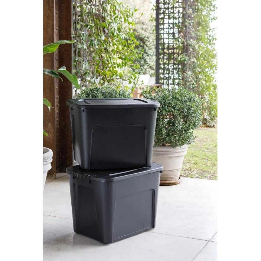 Caixa Organizadora Eco Box 80 Litros Com Tampa Preta Empilhável