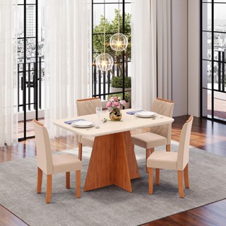 Conjunto Sala de Jantar 4 Cadeiras Tampo de Vidro DJ Móveis Siena Freijó Ayla Veludo Creme em Oferta na Shopee