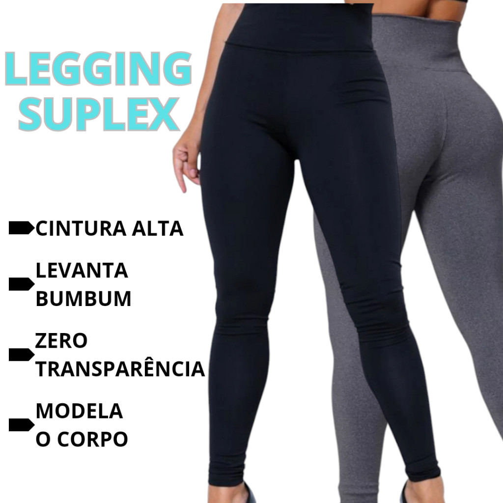 Calça Legging Feminina Cintura Alta Leg Suplex Levanta Bumbum Grossa Academia