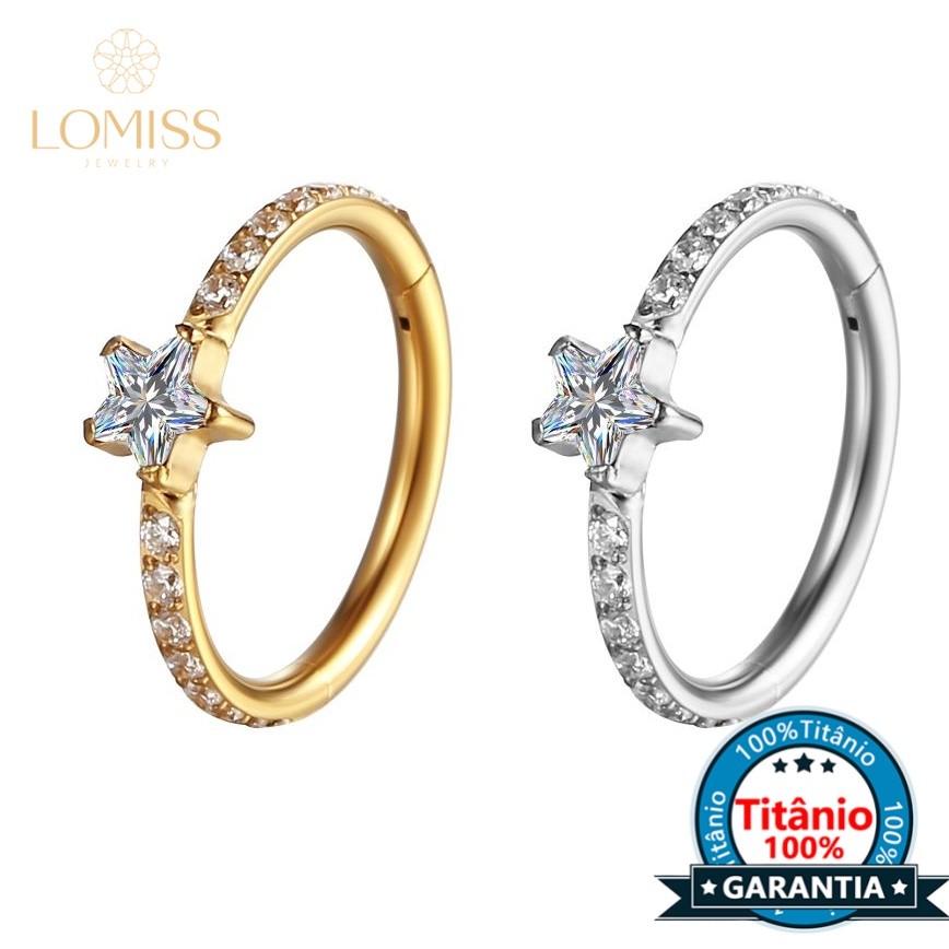 Lomiss Piercing Helix Septo Rook Conch Argola Titânio Segmento Articulado Zircônia Estrela