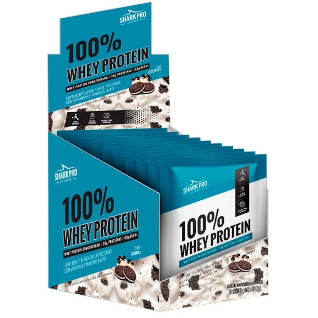 Sache 100% Whey Display C/10 de 40g Shark Pro em Oferta na Shopee