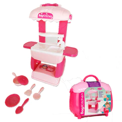 Kit Cozinha de Brinquedo Portátil Vira Maleta Infantil Rosa