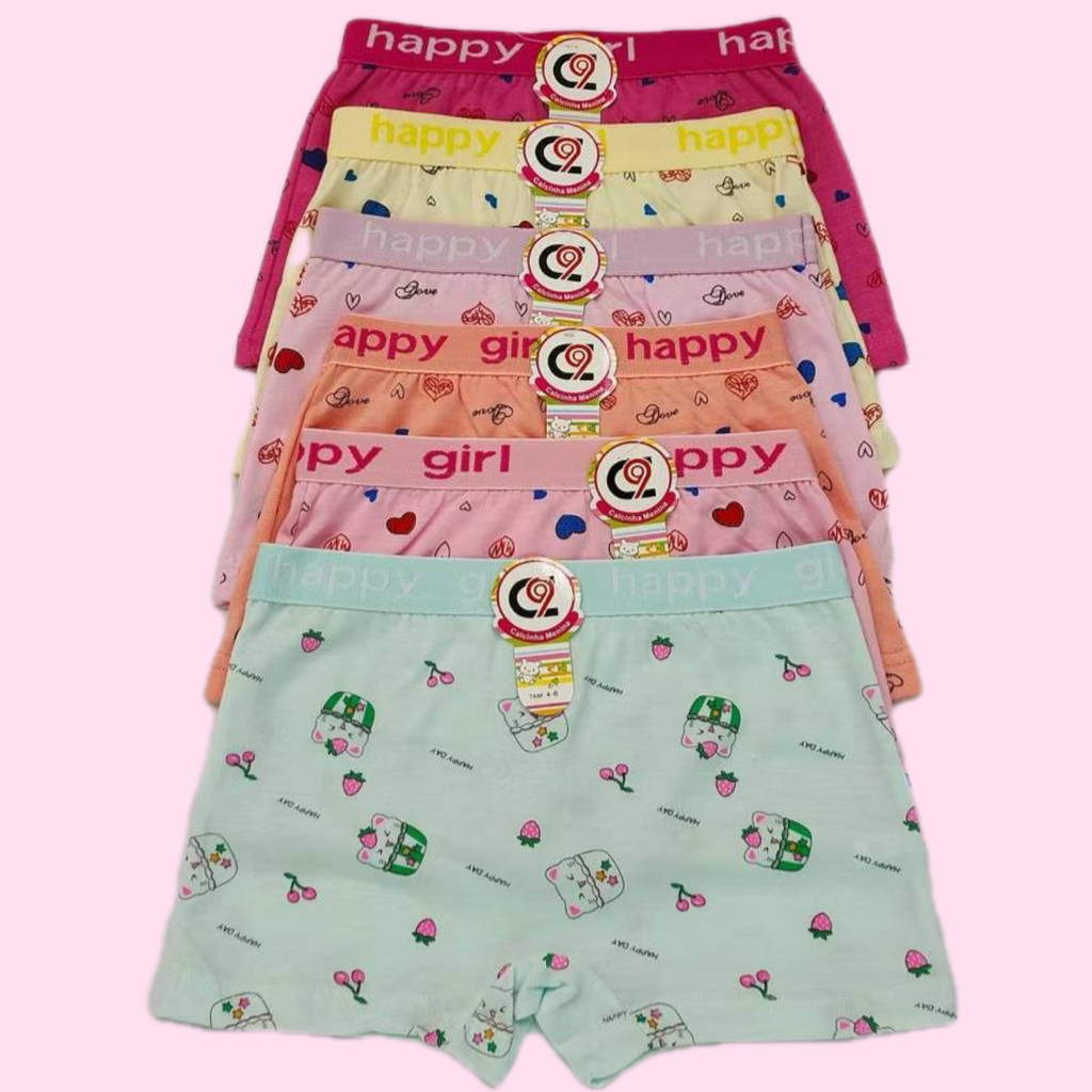 Kit 6 Calcinha Box Shortinho FEMININA MENINA INFANTIL JUVENIL Boxer Calcinha Confortável Criança Estampas Sortidas