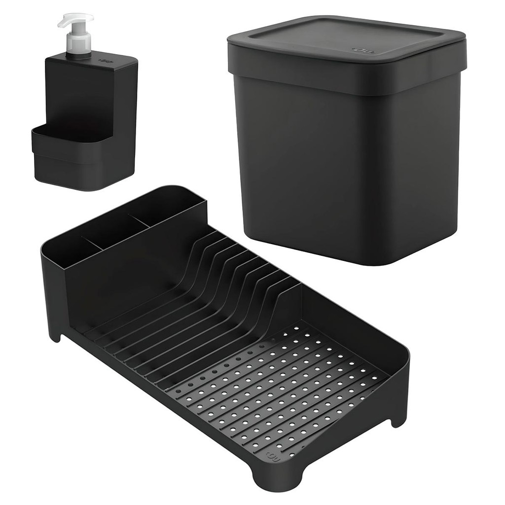 Kit Cozinha Lixeira De Pia 4,7L + Escorredor de Louças + Dispenser 500ml KTE143