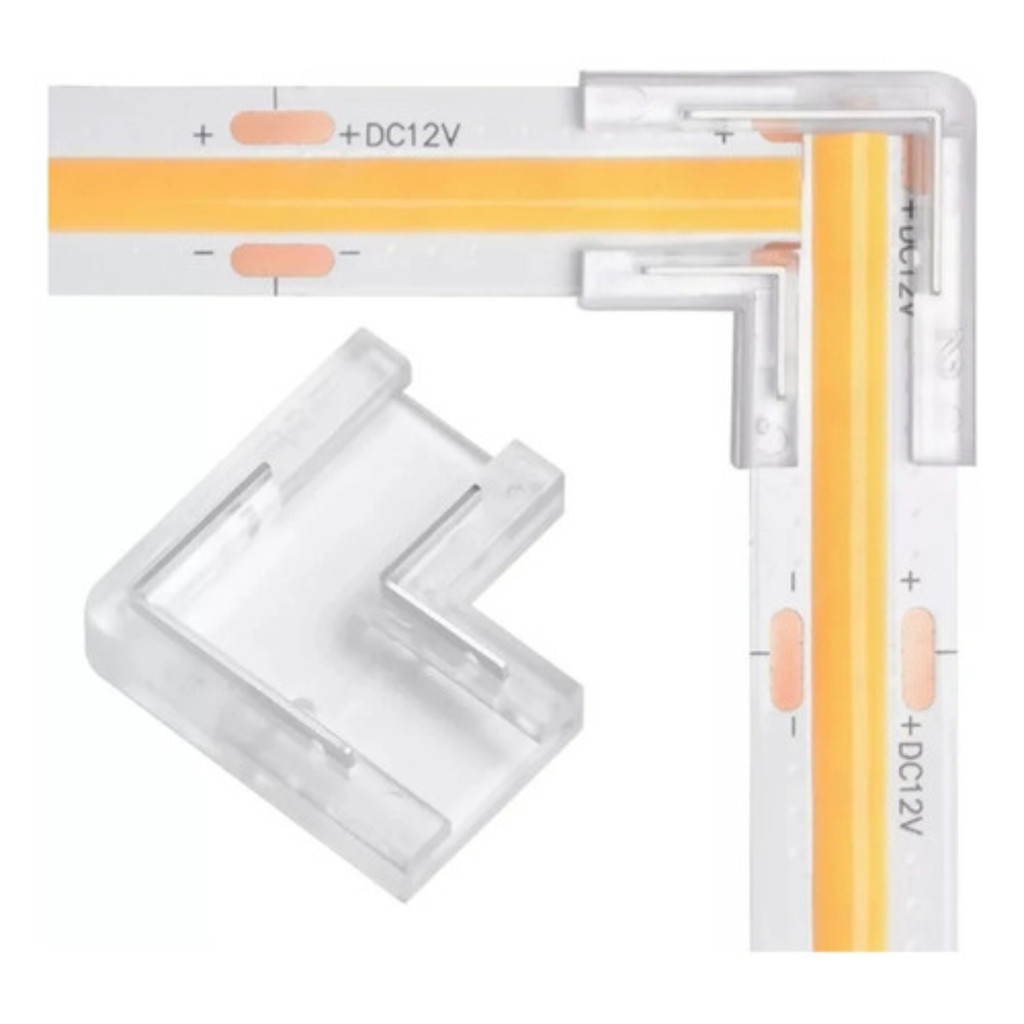 Kit 20 Conector L Emenda Fita Led Cob 2 Vias Monocor 10mm