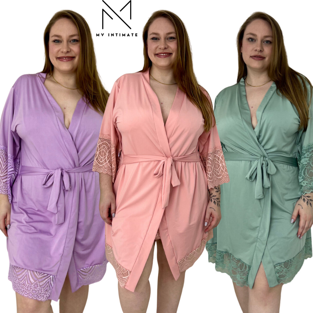 Robe Hobby PLUS SIZE Roupão Feminino Noiva Renda Luxo 301 em Oferta na Shopee