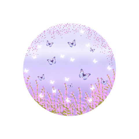 NOVO Painel Festa Infantil Redondo Borboletas Lilás no Quintal de Jardim Delicado + Arco, Suporte incluso. Fazemos personalizado com qualquer tema. Confeccionado em Lona fosca, impressão de alta resolução. cenário , p/ Decoração