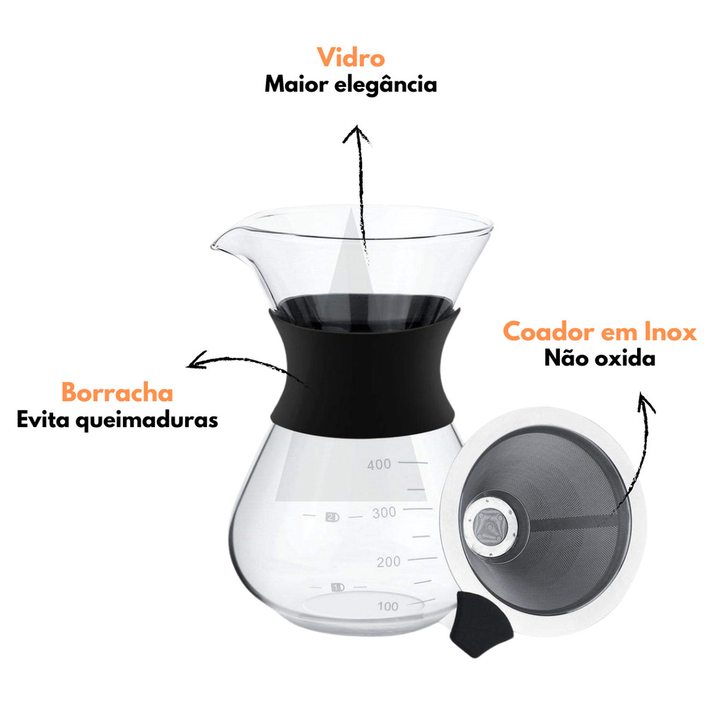 Cafeteira De Vidro Portátil + Coador De Café Inox — imagem 2 de 2