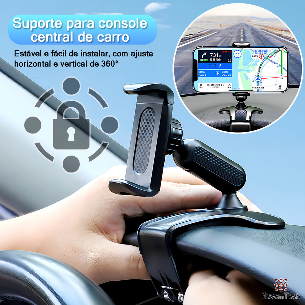Suporte Para Celular Carro Painel NavegaçãO GPS 360 Graus Giratória E Dobrável