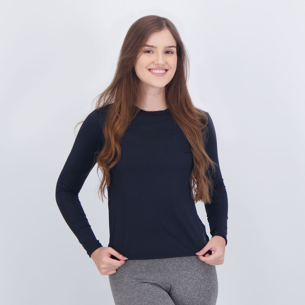 Camiseta Selene Manga Longa Proteção UV50+ Feminina Preta em Oferta na Shopee