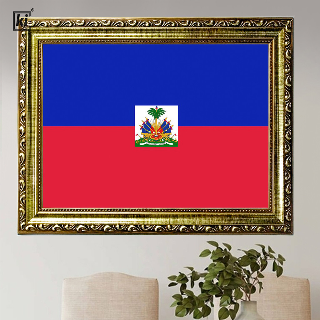 Quadro Moldura Bandeira Do Haiti Bandeira Do Haiti Trabalhada 35x47xcm