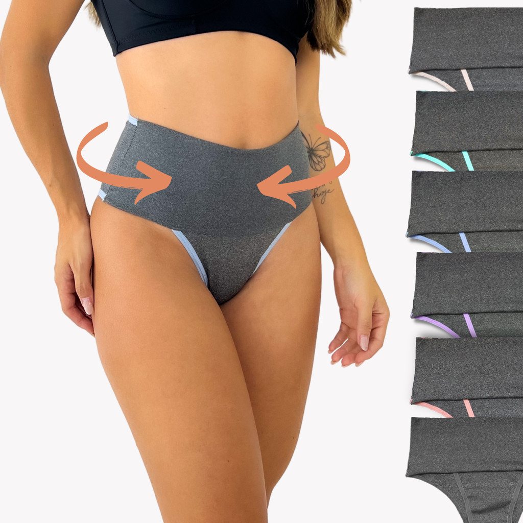 Kit 6 Calcinhas Feminina Cintura Alta Compressão Modeladora Rupee