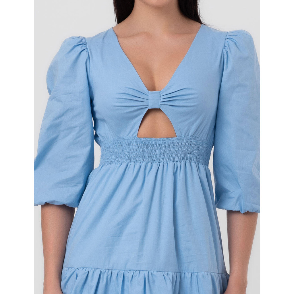 Vestido Tricoline Camadas Azul Pequiá em Oferta na Shopee