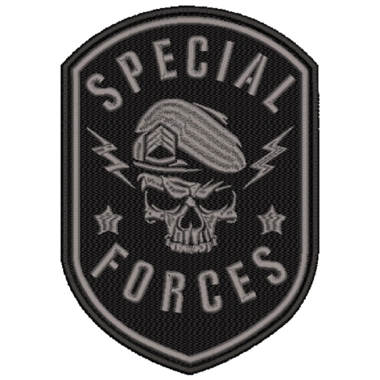 Patch Bordado Air Soft Breve Special Forces Boina Cinza Negativo