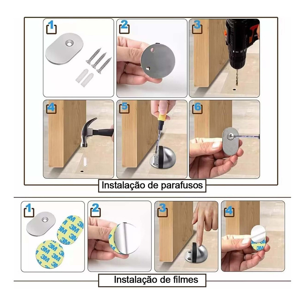 6 Trava Porta Magnético Fixador Adesivo Dupla Face Aço Inox