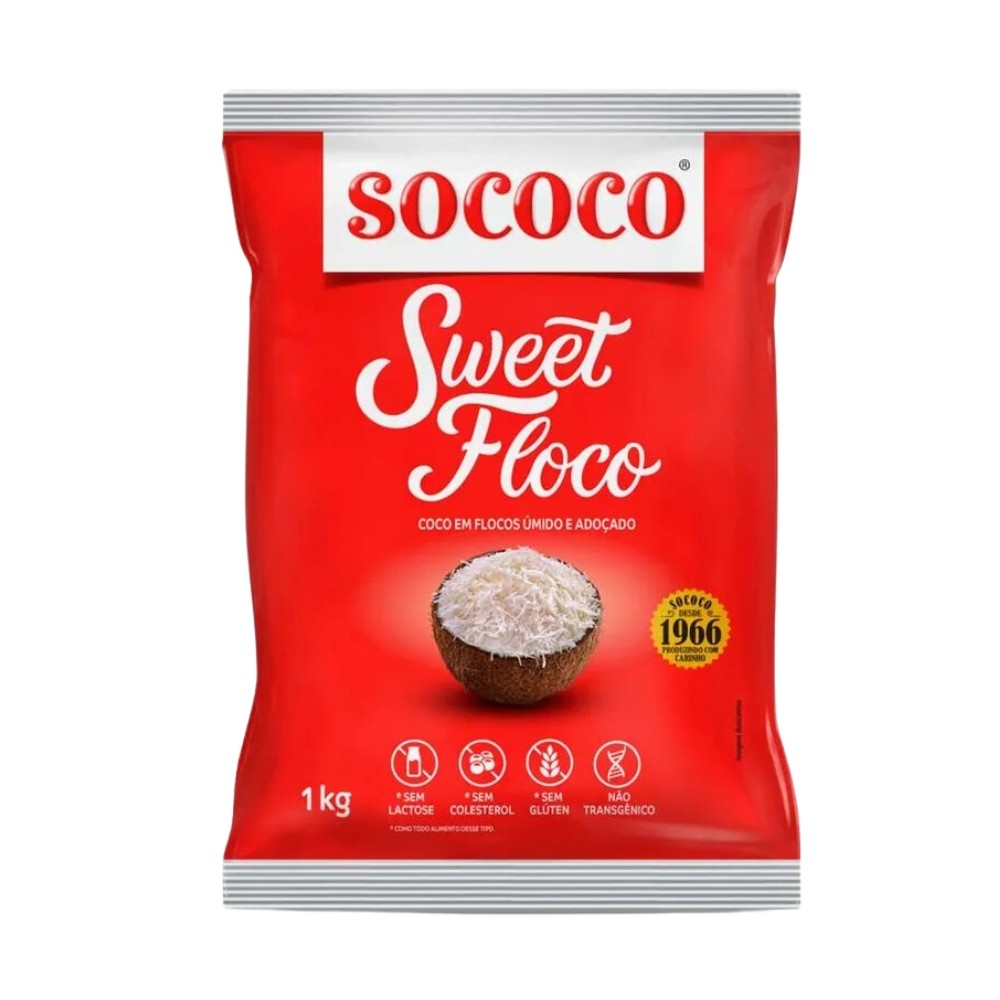 Coco Ralado Flocado Umido Adoçado Sweet Sococo 1Kg