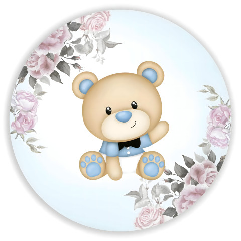 NOVO Painel Festa Infantil Redondo Ursinho com Gravatinha Borboleta, fundo detalhes Floral + Arco, Suporte incluso. Fazemos personalizado com qualquer tema. Confeccionado em Lona fosca, impressão de alta resolução. cenário , p/ Decoração