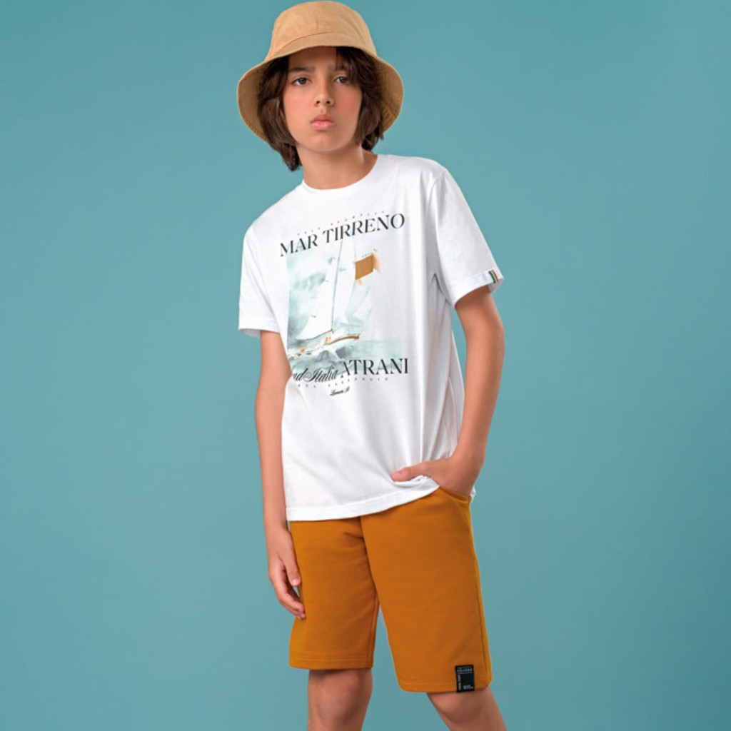 CONJUNTO INFANTIL MENINO CAMISETA MALHA E BERMUDA MOLETINHO - LAMON