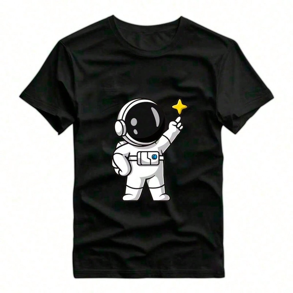 Camiseta masculina estampada com padrão de astronauta com estrela, Roupas de verão masculinas, Conjuntos masculinos