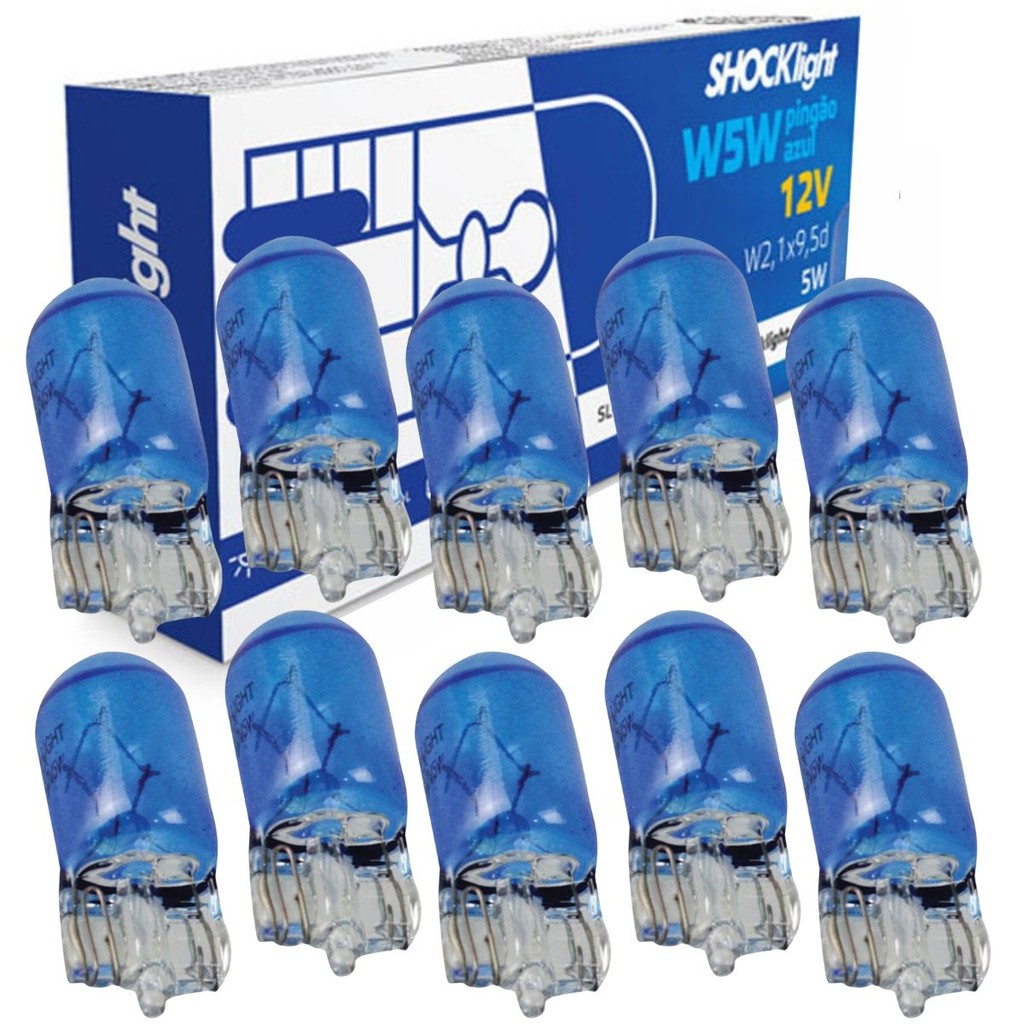 Lampada Comum T10 Pingão Azul 12v 5w Shocklight Caixa Com 10 em Oferta na Shopee
