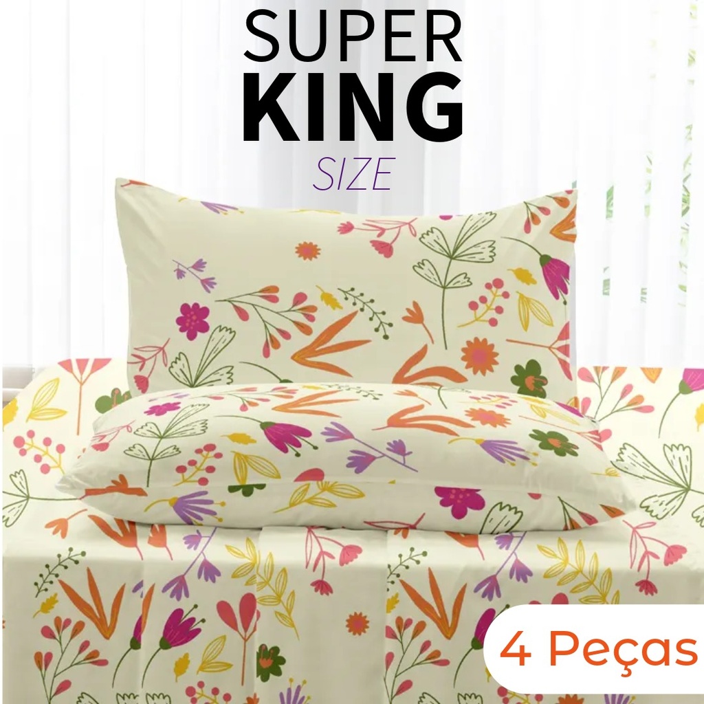 Jogo de Lençol King 4 Peças 1,93m x 2,03m x 30cm de Altura Estampas Sortidas