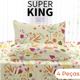 Jogo de Lençol King 4 Peças 1,93m x 2,03m x 30cm de Altura Estampas Sortidas
