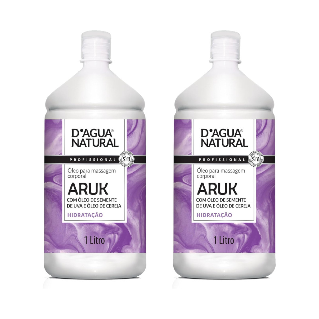 Óleo Para Massagem Corporal Dagua Natural Com Óleo De Semente De Uva e Óleo De Cereja 1L Kit Com 2