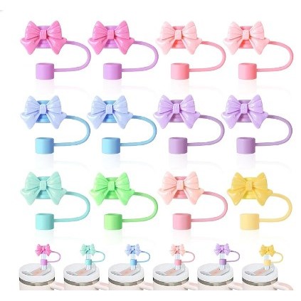 Topper De Palha Com Laço De 10 Mm , Canudos De Copo , Tampa , Toppers Fofos De Silicone Para Acessórios De 30 E 40 Onças