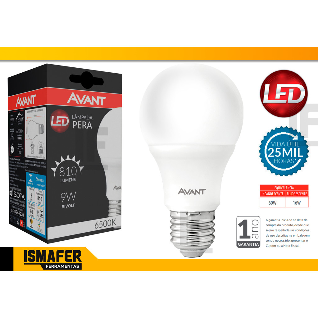 Lâmpada Led 9w Bulbo Econômica Bivolt Branco Frio 6500k / Branco Quente 3000k - Home & Living