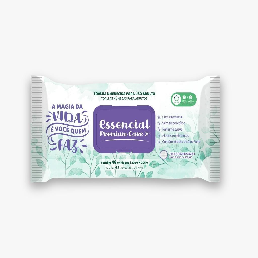 Toalha Umedecida P/Adulto Geriátrico Essencial Premium Care 48 Unidades