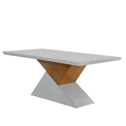 Mesa de Jantar Aster 180cm Tampo em MDF e Vidro Canto Copo