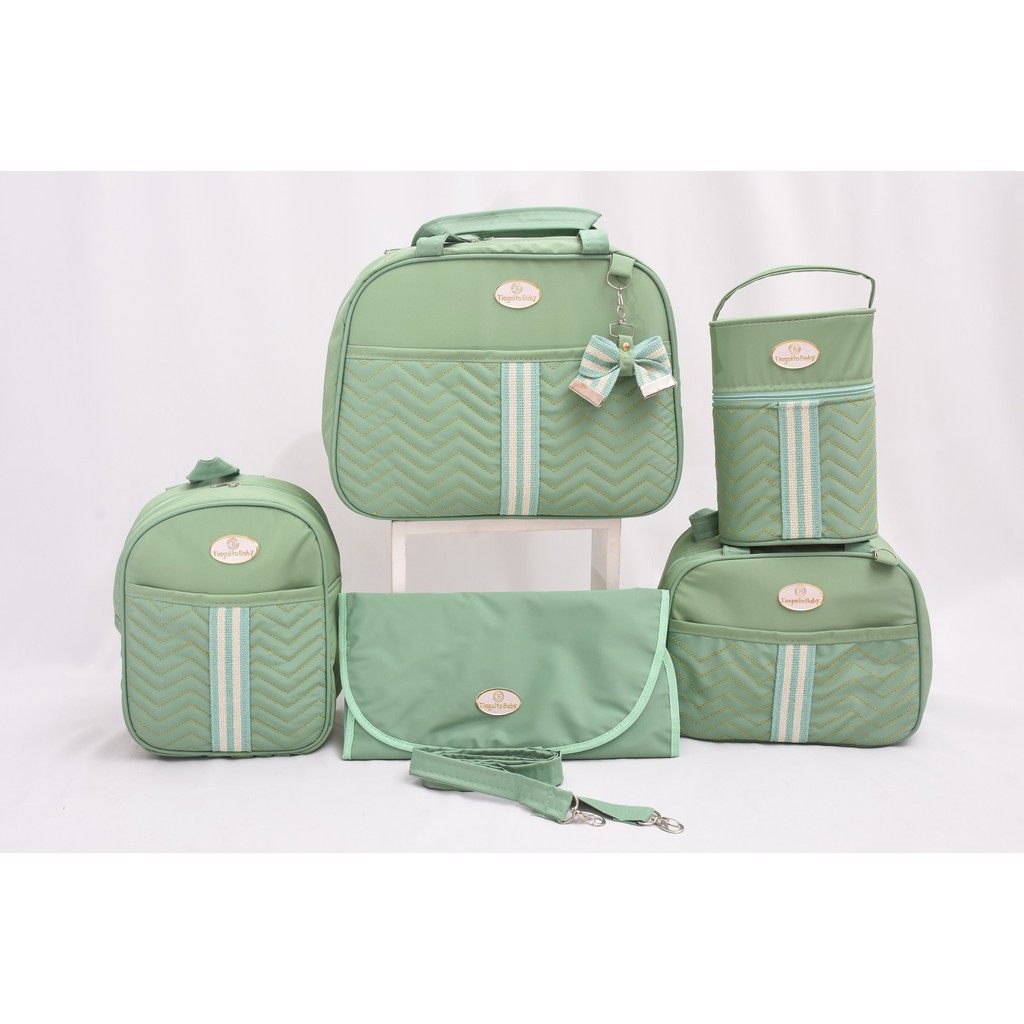 Kit Bolsa Maternidade Laço 5 Peças(Verde Claro)