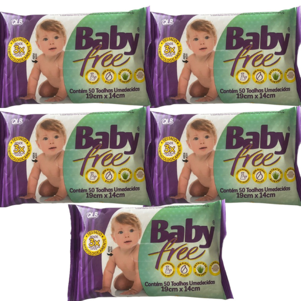 Kit Com 5 Pacotes 19cm * 14cm Cada Toalha Umedecida Baby Free