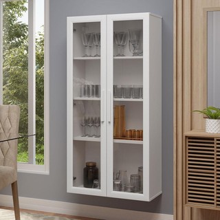 Cristaleira Suspensa 70 cm 2 Portas de Vidro Branco Madesa em Oferta na Shopee