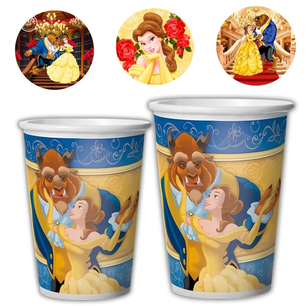 8 COPO PAPEL FESTA  BELA E A FERA 180ML REGINA em Oferta na Shopee