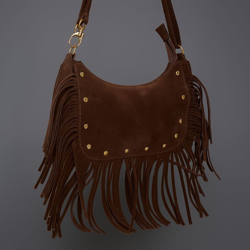 Bolsa de Ombro com Franjas e Acabamento Fino para Looks Despojados Estilo Livre