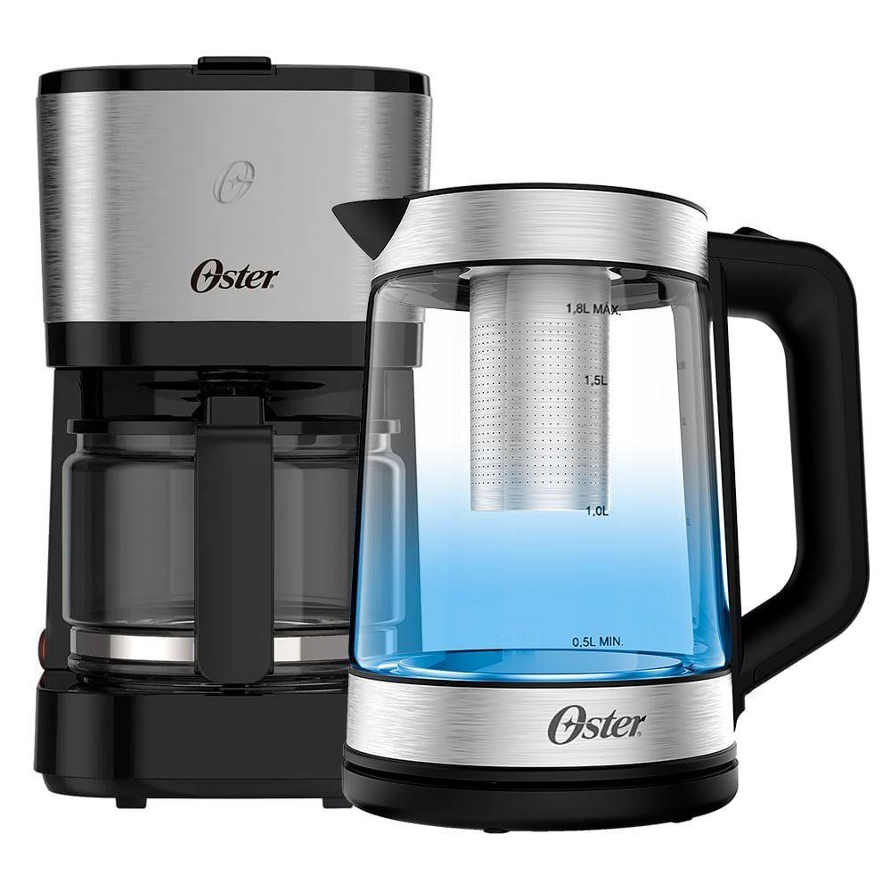 Kit Chaleira Elétrica Oster Tea 1,8L E Cafeteira Inox Compacta 0,75L 110V