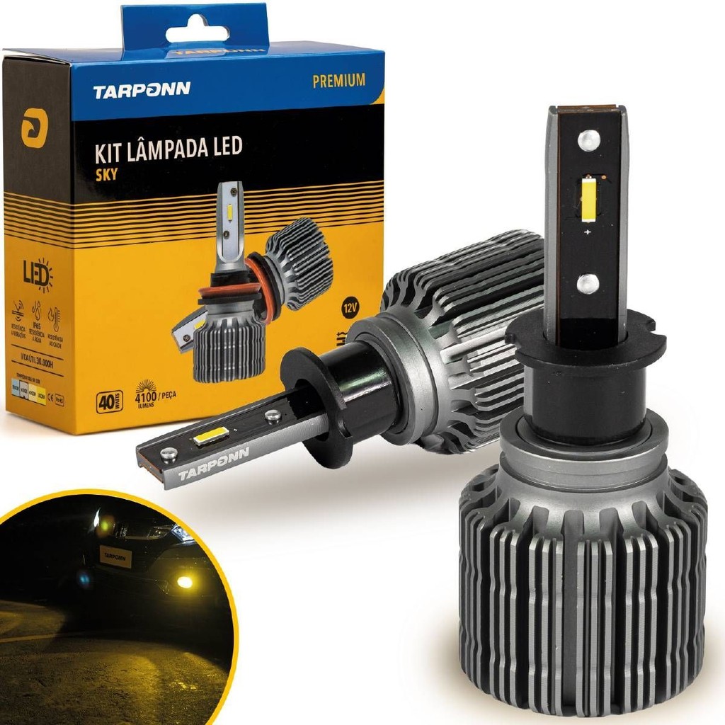 Kit Lâmpada Led Sky H3 40w 8200lm 3000k Amarela 12v Tarponn em Oferta na Shopee