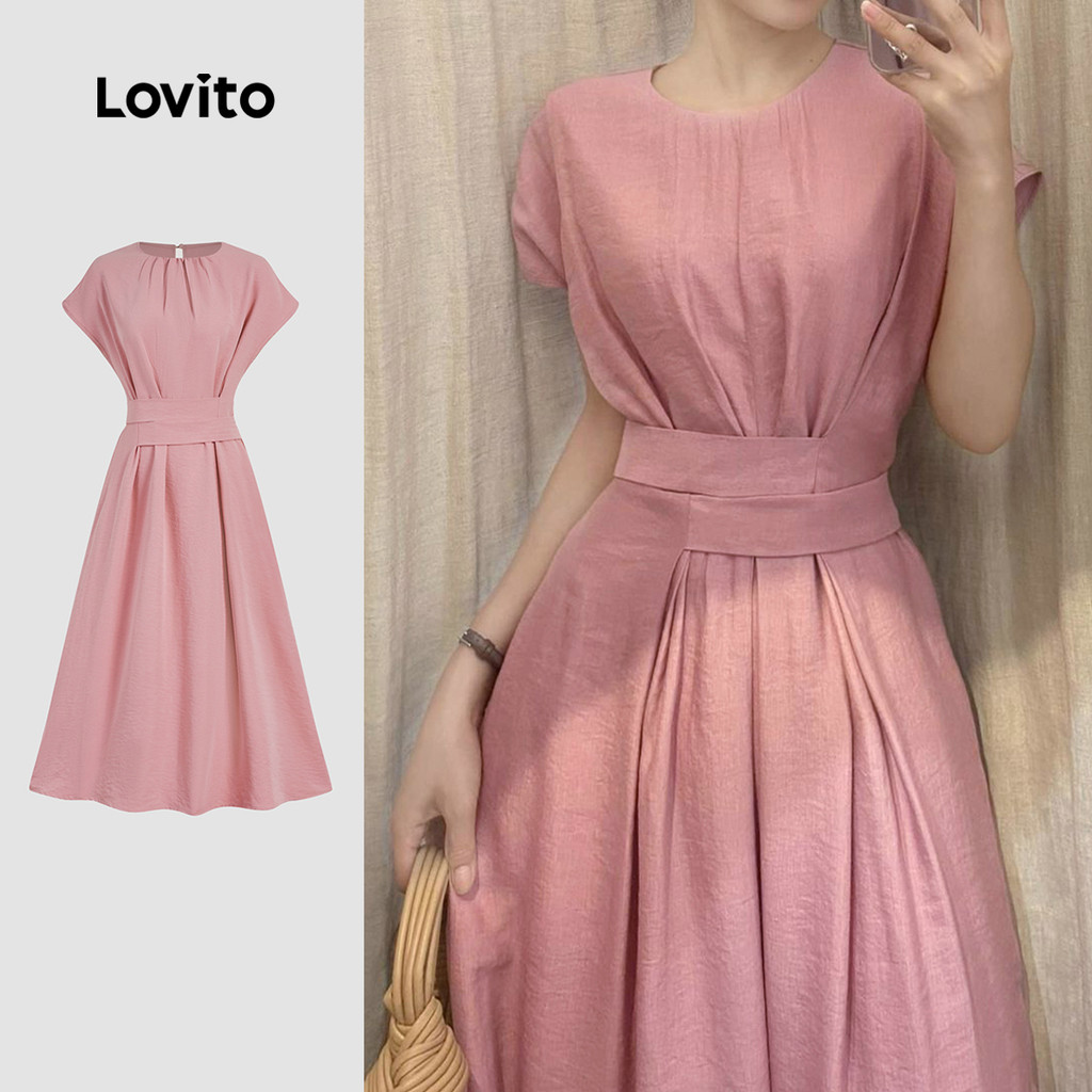 Lovito Vestido Casual liso com cinto para mulheres L131LD1014 - Women Clothes