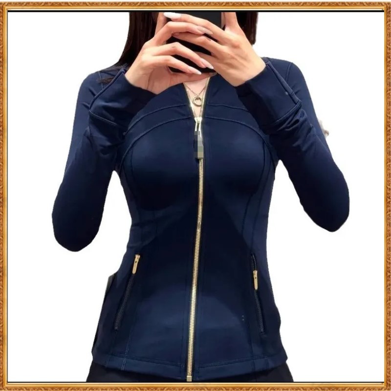 Lulu SLEEK CITY Jaqueta De Ioga Feminina Com Gola Alta E Zíper Dourado De Manga Comprida 6198-3